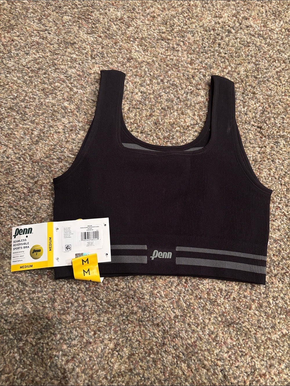 Penn Black Seamless Sports Bra with Gray Stripes
